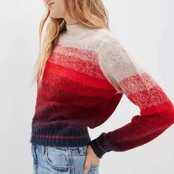 American Eagle Ombre Stripe Mock Neck Cozy Knit Sweater Size XS - Picture 2 of 10